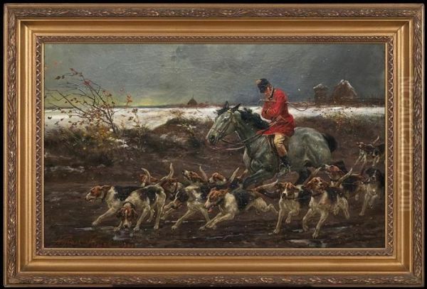 Hunt In A Snow Blizzard Oil Painting by Wojciech Von Kossak