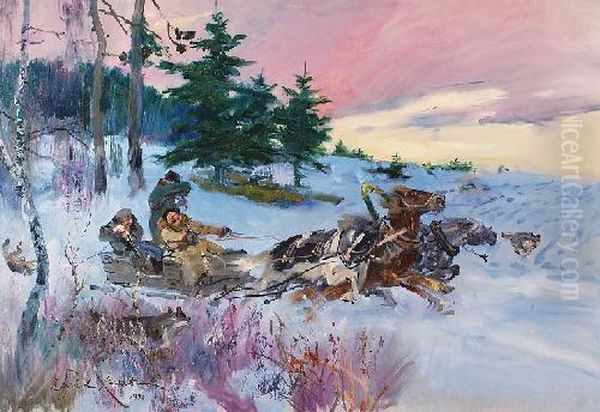 Napad Wilkow Oil Painting by Wojciech Von Kossak