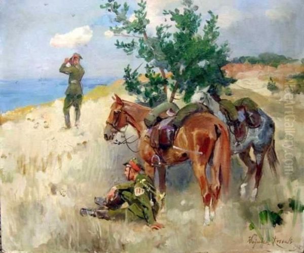 Na Strazy Polskiego Wybrzeza Oil Painting by Wojciech Von Kossak