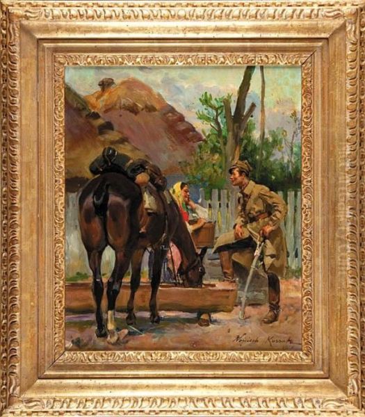 Zaloty Oil Painting by Wojciech Von Kossak