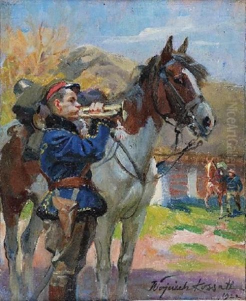 Trebacz Z Koniem Oil Painting by Wojciech Von Kossak