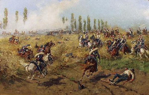 Szwolezerowie Polscy W Bitwie Pod Wagram Oil Painting by Wojciech Von Kossak