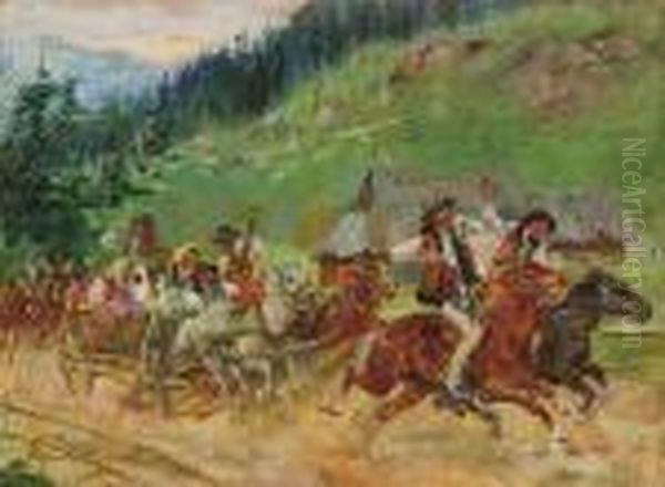 Wesele Goralskie Oil Painting by Wojciech Von Kossak