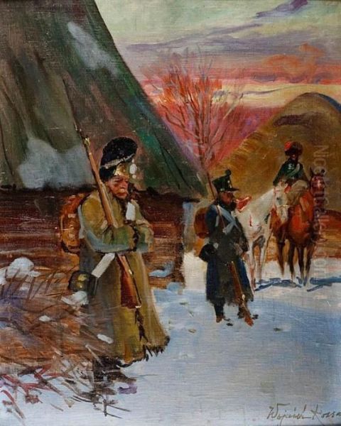 Zolnierze Oil Painting by Wojciech Von Kossak