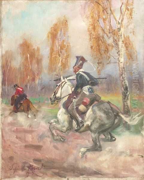 Poscig Ulana Za Kozakiem Oil Painting by Wojciech Von Kossak