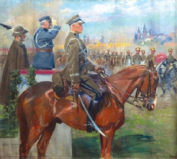 Marszalek Jozef Pilsudski Oil Painting by Wojciech Von Kossak