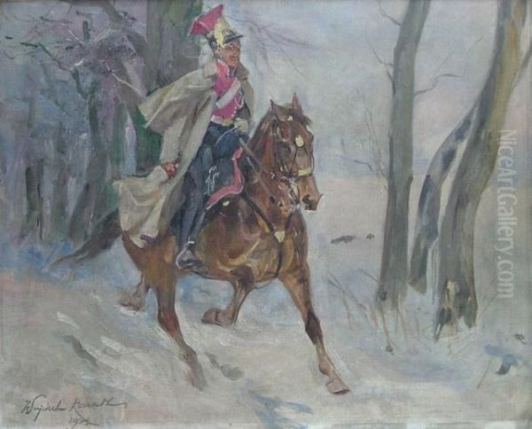 Ulan Na Koniu Oil Painting by Wojciech Von Kossak