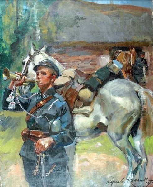 Trebacz Z Koniem Oil Painting by Wojciech Von Kossak