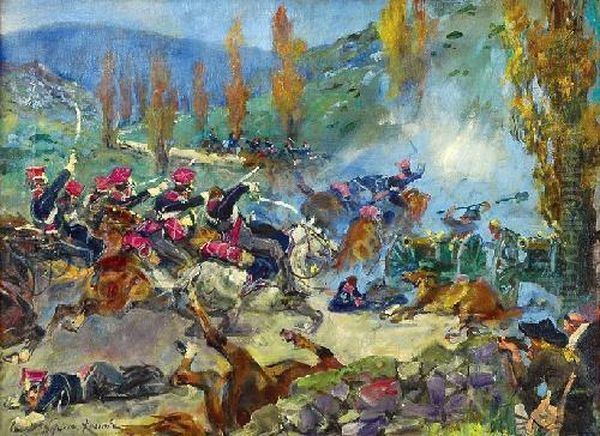 Szturm Jazdy Polskiej Na Stanowisko Oil Painting by Wojciech Von Kossak