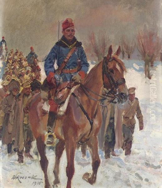 Leading The Troops Oil Painting by Wojciech Von Kossak