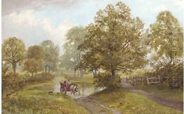 Crossing the ford near Ticknall Oil Painting by George Turner