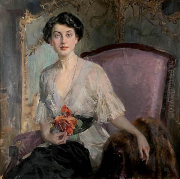 Portret Damy Oil Painting by Wojciech Von Kossak