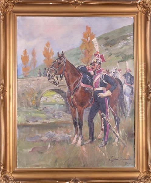 Ulan Przy Koniu, 1924 R. Oil Painting by Wojciech Von Kossak