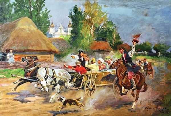 Wesele Krakowskie Oil Painting by Wojciech Von Kossak