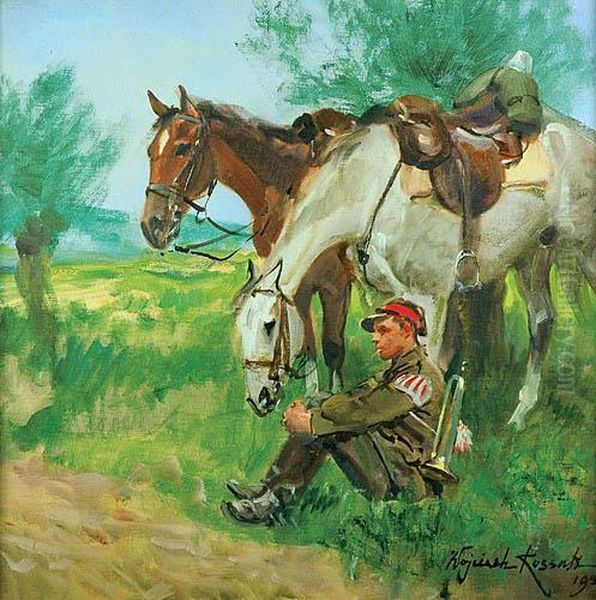 Odpoczynek Ulana Oil Painting by Wojciech Von Kossak