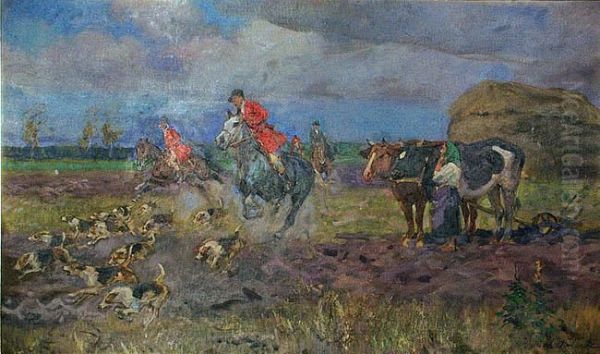 Polowanie Par Force Oil Painting by Wojciech Von Kossak