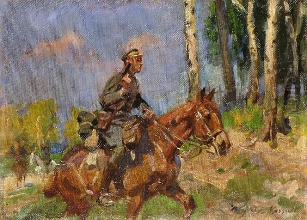 Patrol Ulanow Oil Painting by Wojciech Von Kossak