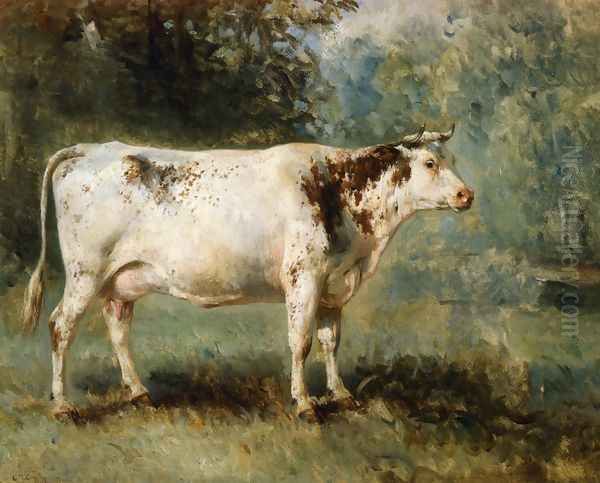 A Cow in a Landscape Oil Painting by Constant Troyon