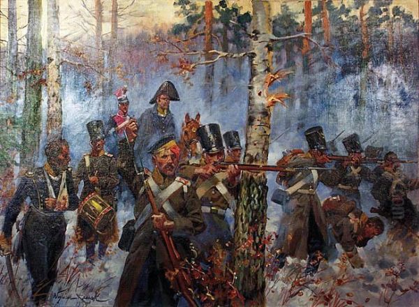 Olszynka Grochowska Oil Painting by Wojciech Von Kossak