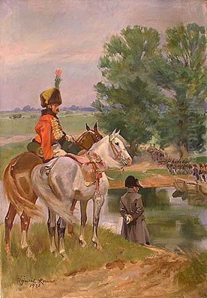 Napoleon Nad Brzegiem Niemna Oil Painting by Wojciech Von Kossak