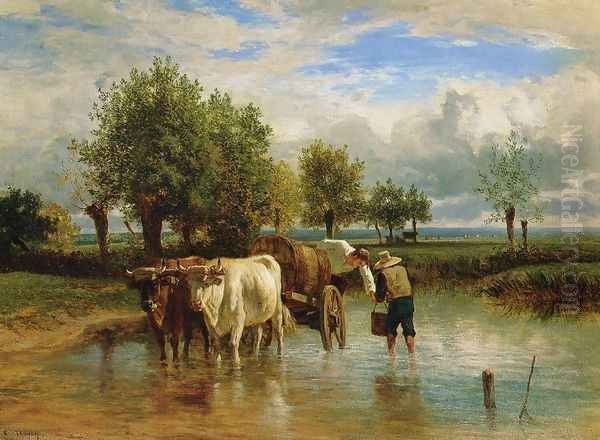 Water Carriers Oil Painting by Constant Troyon