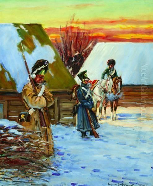 Napoleon 's Troops In Poland Oil Painting by Wojciech Von Kossak