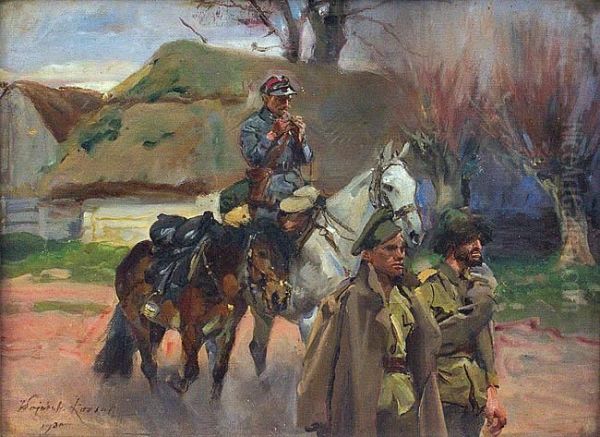 Ulan Prowadzacy Jencow Bolszewickich Oil Painting by Wojciech Von Kossak