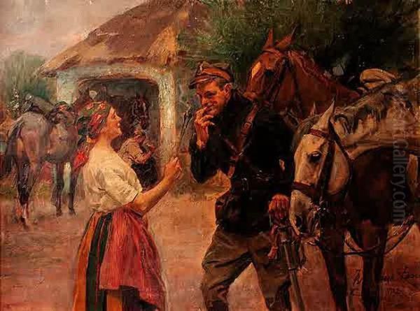 Spotkanie Oil Painting by Wojciech Von Kossak