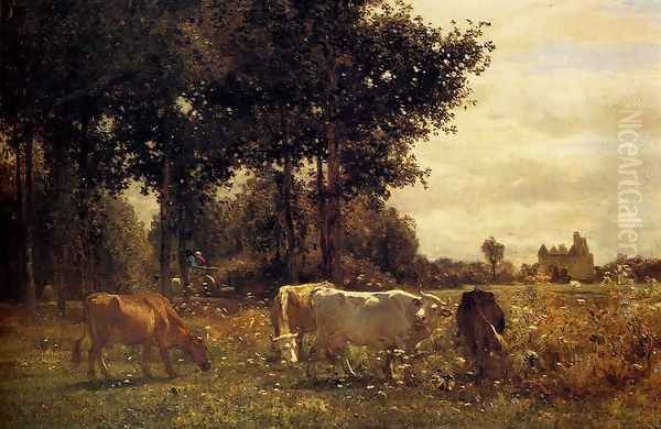 Cows Grazing Oil Painting by Constant Troyon