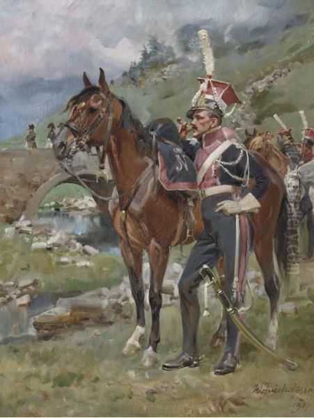 Polish Lancers Of The French Imperial Guard Oil Painting by Wojciech Von Kossak