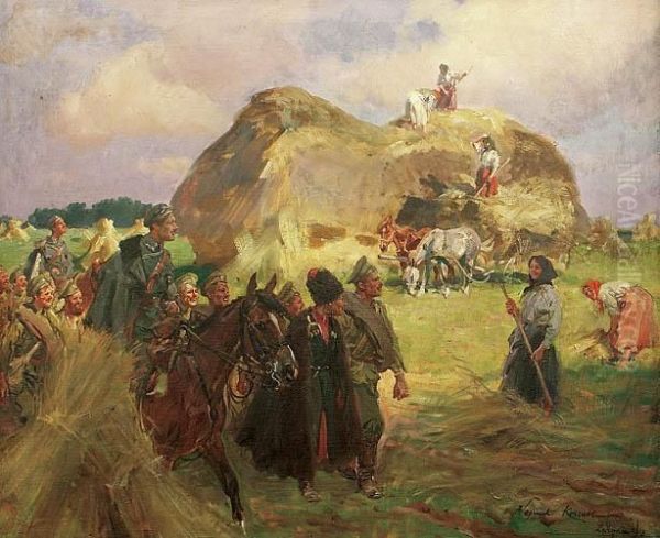 Spotkanie W Letni Czas Oil Painting by Wojciech Von Kossak