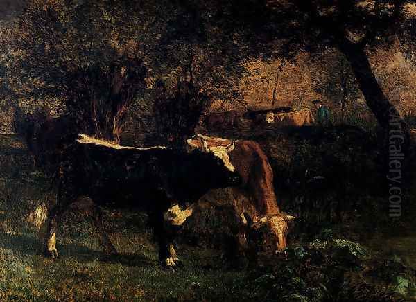 Vaches A L Abreuvoir Oil Painting by Constant Troyon