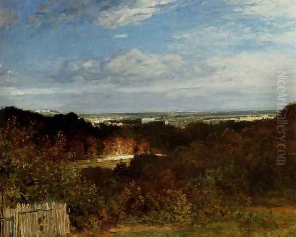 A View Towards The Seine From Suresnes Oil Painting by Constant Troyon