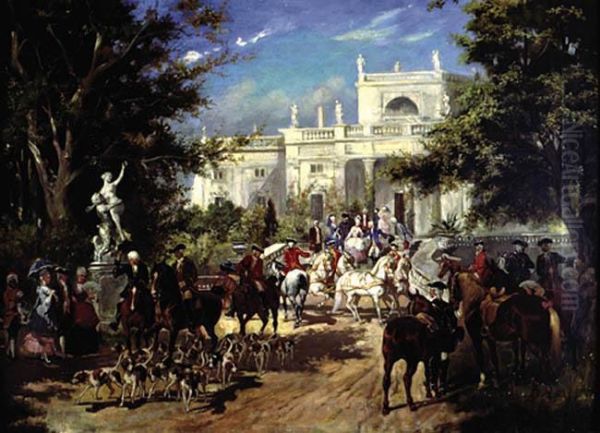 Wyjazd Na Polowanie 1881 Oil Painting by Wojciech Von Kossak