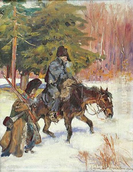 Odwrot Spod Moskwy Oil Painting by Wojciech Von Kossak