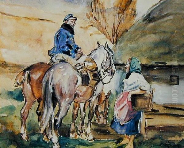 Zaloty Oil Painting by Wojciech Von Kossak