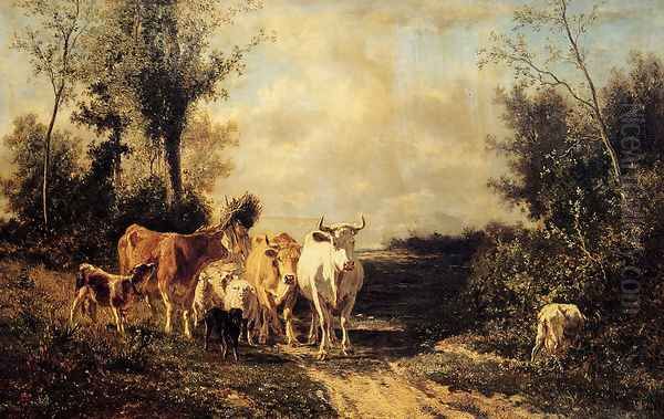 Returning From Pasture Oil Painting by Constant Troyon