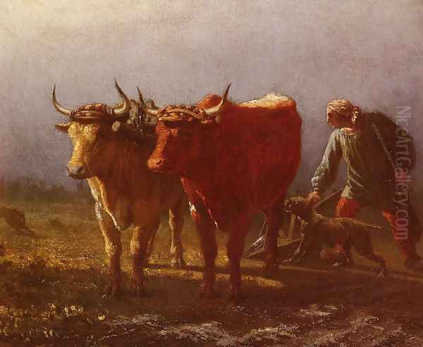 Plowing Oil Painting by Constant Troyon