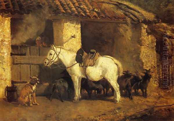 Outside the Stable Oil Painting by Constant Troyon