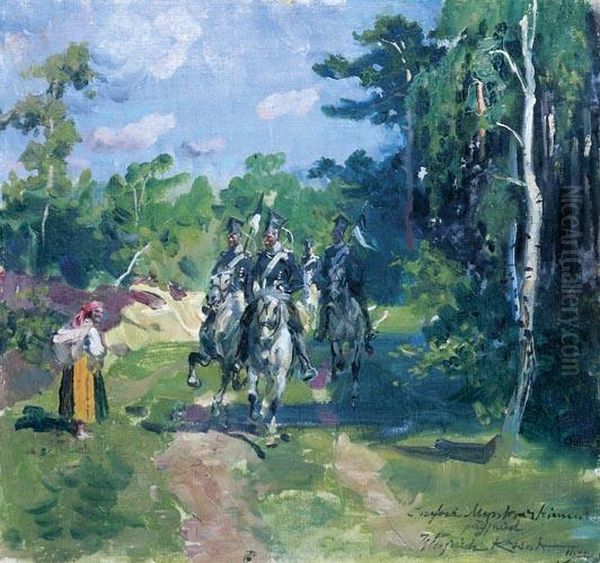 Patrol 2 Pulku Ulanow Armii Krolestwa Polskiego, 1922 R. Oil Painting by Wojciech Von Kossak