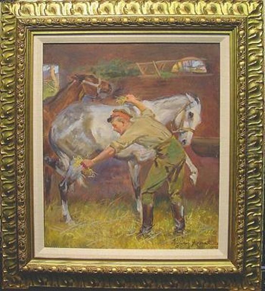 Stable Duties Oil Painting by Wojciech Von Kossak