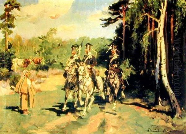 Spotkanie Oil Painting by Wojciech Von Kossak