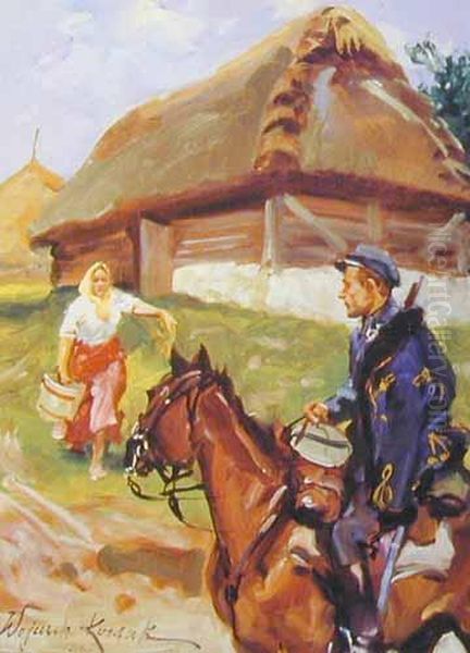 Postoj We Wsi Oil Painting by Wojciech Von Kossak