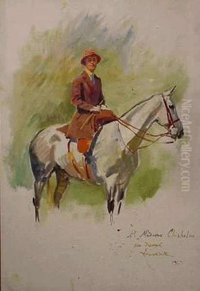 Madame Chisholm Riding Oil Painting by Wojciech Von Kossak