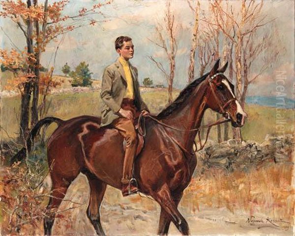 Young Man On A Bay Hunter Oil Painting by Wojciech Von Kossak