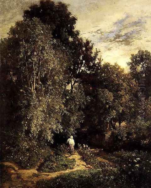 Path In A Small Wood Oil Painting by Constant Troyon