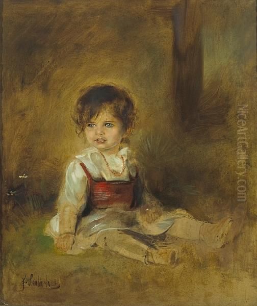 A Portrait Of A Young Girl, Thought To Be Theartist's Daughter Gabriele Oil Painting by Franz von Lenbach