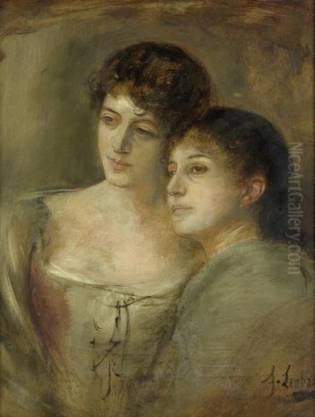 Brustbild Zweier Junger Frauen Oil Painting by Franz von Lenbach