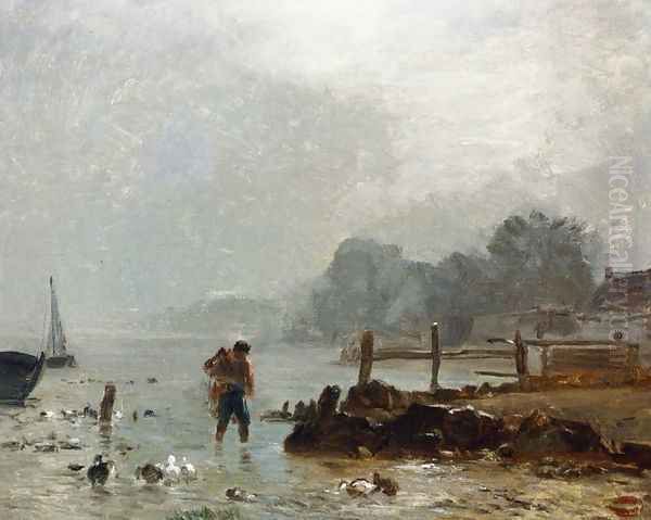 Fisherman Oil Painting by Constant Troyon