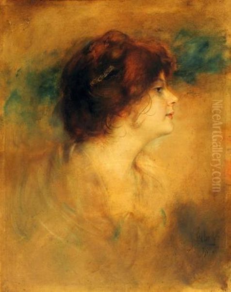 Portrait Of A Woman Oil Painting by Franz von Lenbach